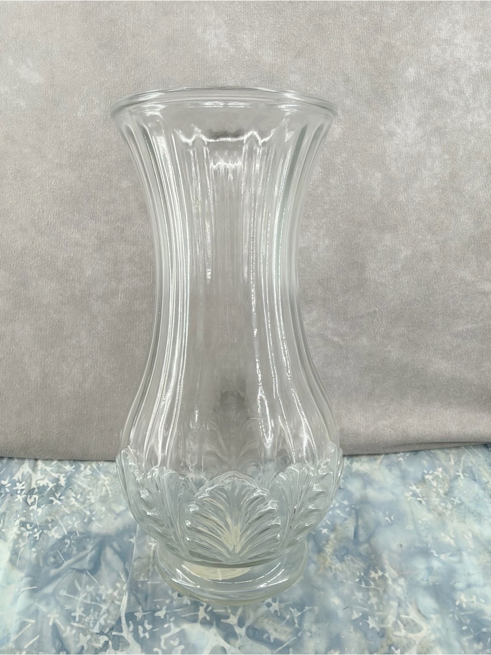 Indiana Glass Motifs Crystal Vase~10 1/2"~Vertical Ribs floral motif